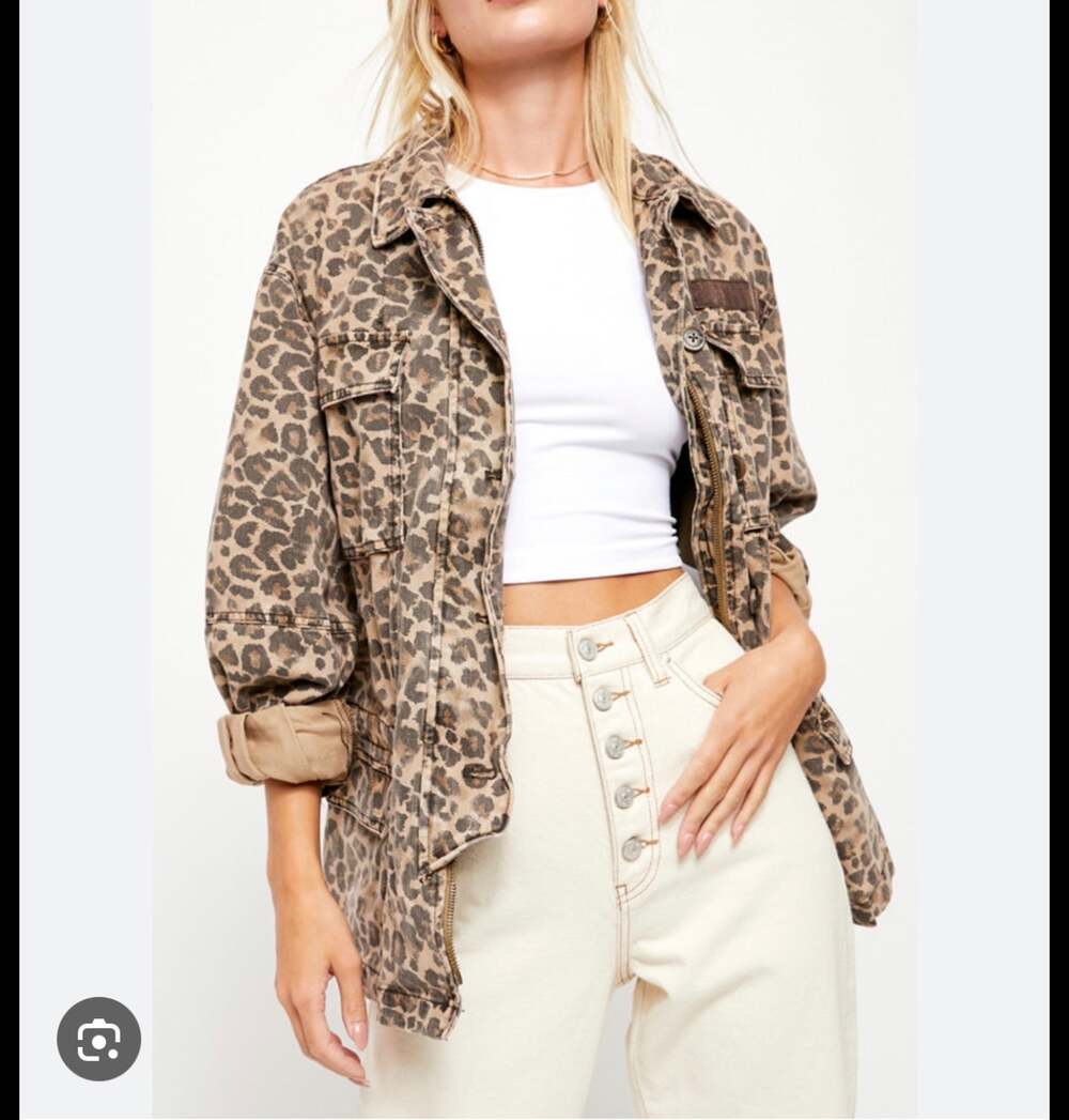Free People Seize The Day Jacket Coat brown-and-tan leopard print Small Camo